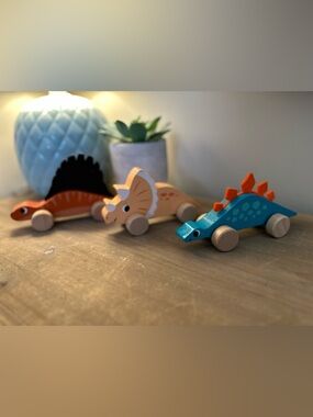 Wooden Push-Along Dinosaur Cars with Felt Features by Janod